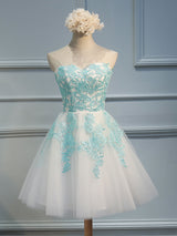 A-Line/Princess Sweetheart Tulle Sleeveless Short/Mini Dress with Applique Lace