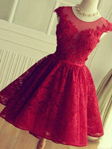 A-Line/Princess Jewel Lace Sleeveless Short/Mini Backless Prom Dress with Lace