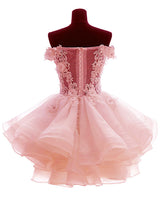 A-Line/Princess Off-the-Shoulder Organza Sleeveless Short/Mini Dress with Applique