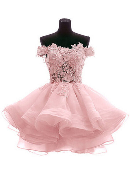 A-Line/Princess Off-the-Shoulder Organza Sleeveless Short/Mini Dress with Applique