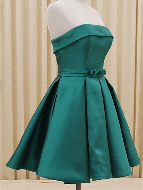 Simple A-Line/Princess Strapless Satin Sleeveless Short/Mini Prom Homecoming Dress
