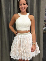 A-Line/Princess Jewel Lace Sleeveless Short/Mini Prom Dress with Pearls