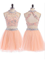 A-Line/Princess Jewel Tulle Sleeveless Short/Mini Dress with Beading Applique