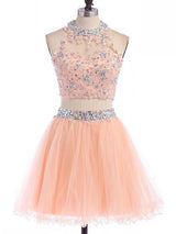 A-Line/Princess Jewel Tulle Sleeveless Short/Mini Dress with Beading Applique