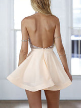 A-Line/Princess Halter Chiffon Sleeveless Short/Mini Prom Dress with Sequin