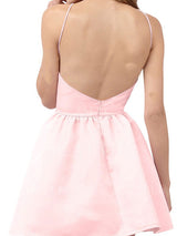 A-Line/Princess Halter Satin Sleeveless Short/Mini Backless Dress with Beading Lace