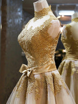A-Line/Princess High Neck Tulle Sleeveless Short/Mini Prom Dress with Applique
