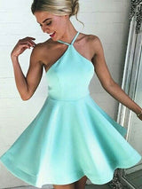 A-Line/Princess V-neck Satin Sleeveless Short/Mini Backless Homecoming Dress