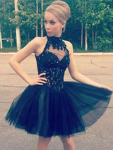 A-Line/Princess High Neck Tulle Sleeveless Short/Mini Prom Dress with Beading