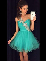 A-Line/Princess One-Shoulder Tulle Sleeveless Short/Mini Dress with Applique