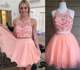 A-Line/Princess Halter Tulle Sleeveless Knee Length Prom Dress with Beading