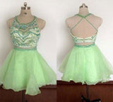 A-Line/Princess Halter Tulle Sleeveless Knee Length Prom Dress with Beading