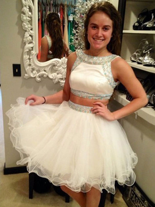 Ball Gown Halter Tulle Sleeveless Short/Mini Prom Homecoming Dress with Lace