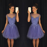 A-Line/Princess Bateau Organza Sleeveless Knee Length Dress with Beading Applique