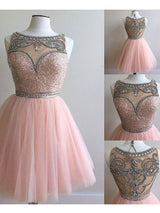 A-Line/Princess Scoop Tulle Sleeveless Short/Mini Prom Dress with Beading Sequin