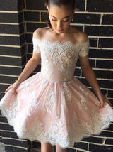 A-Line/Princess Off-the-Shoulder Chiffon Sleeveless Knee Length Dress with Lace
