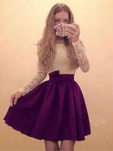 A-Line/Princess Scoop Chiffon Long Sleeves Short/Mini Homecoming Dress with Lace
