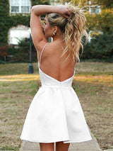 A-Line/Princess Spaghetti Straps Satin Sleeveless Short/Mini Backless Dress with Ruched