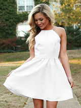 A-Line/Princess Spaghetti Straps Satin Sleeveless Short/Mini Backless Dress with Ruched