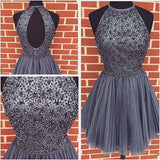 A-Line/Princess Scoop Tulle Sleeveless Short/Mini Prom Dress with Beading