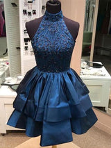 A-Line/Princess High Neck Taffeta Sleeveless Short/Mini Prom Dress with Beading