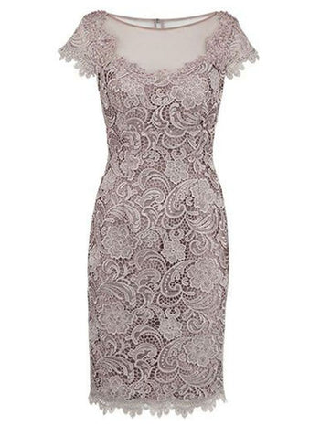 Sheath/Column Bateau Cap Sleeves Lace Knee Length Mother of the Bride/Groom Dress with Lace