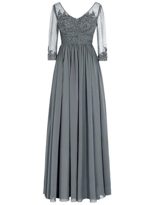A-Line/Princess Scoop Long Sleeves Chiffon Floor Length Mother of the Bride Dress with Applique