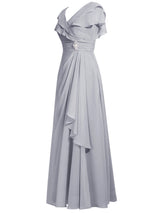 A-Line/Princess V-Neck Cap Sleeves Chiffon Floor Length Mother of the Bride Dress with Rhinestone