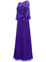 A-Line/Princess Scoop Long Sleeves Chiffon Floor Length Mother of the Bride Dress with Applique