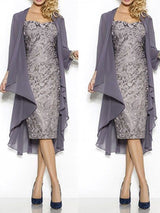 Sheath/Column Square Cap Sleeves Lace Knee Length Mother of the Bride/Groom Dress with Shawl