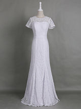 Sheath/Column Jewel Short Sleeves Lace Floor Length Mother of the Bride/Groom Dress with Lace