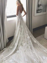 A-Line/Princess Spaghetti Straps Sweep Train Sleeveless Tulle Wedding Dress
