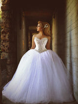 Ball Gown Sweetheart Court Train Sleeveless Tulle Wedding Dress