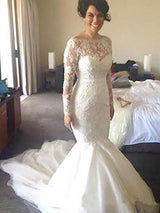 A-Line/Princess Bateau Court Train Long Sleeves Tulle Wedding Dress