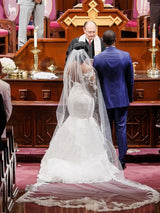 Trumpet/Mermaid Sweetheart Sweep/Brush Train Long Sleeves Tulle Bridal Dress with Applique