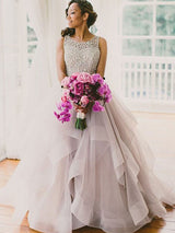 Ball Gown Scoop Sweep/Brush Train Sleeveless Organza Wedding Dress with Beading