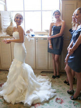 Trumpet/Mermaid Sweetheart Court Train Sleeveless Satin Bridal Dress with Lace