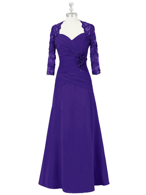 A-Line/Princess Sweetheart Half Sleeves Chiffon Floor Length Mother of the Bride Dress with Jacket