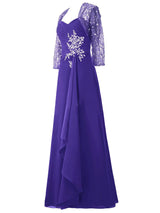 A-Line/Princess Spaghetti Straps Half Sleeves Chiffon Floor Length Mother of the Bride Dress with Beading Lace
