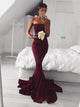 Trumpet/Mermaid Strapless Sleeveless Sweep/Brush Train Satin Prom Formal Dress