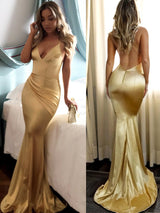 Trumpet/Mermaid Spaghetti Straps Sleeveless Floor-Length Satin Prom Formal Dress