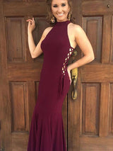 Trumpet/Mermaid Halter Floor-Length Satin Sleeveless Prom Evening Formal Dress with Ruffles
