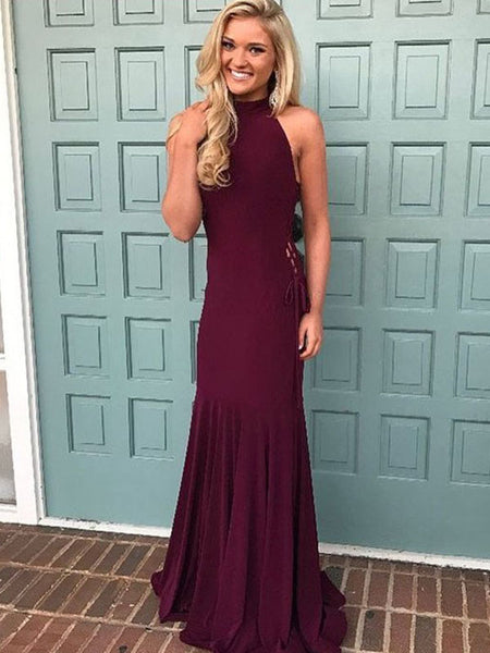 Trumpet/Mermaid Halter Floor-Length Satin Sleeveless Prom Evening Formal Dress with Ruffles