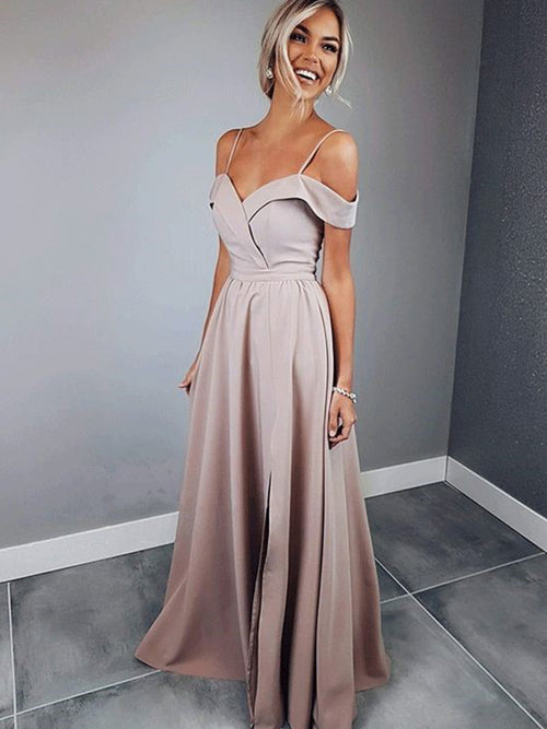 A-Line/Princess Spaghetti Straps Floor-Length Satin Short Sleeves Prom Evening Dress with Ruffles