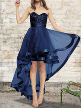 A-Line/Princess Sweetheart Asymmetrical Organza Asymmetrical Dress with Sequin