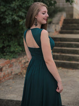 Empire V-neck Floor Length Chiffon Prom Evening Formal Dress with Beading