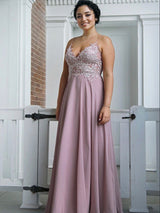 Empire Spaghetti Straps Sweep/Brush Train Chiffon Prom Evening Dress with Lace