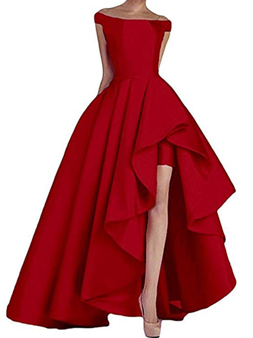 A-Line/Princess Off-the-Shoulder Asymmetrical Satin Asymmetrical Dress