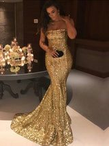 Trumpet/Mermaid Strapless Sweep/Brush Train Sequins Prom Formal Dress