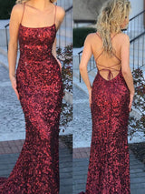 Trumpet/Mermaid Spaghetti Straps Sweep/Brush Train Sequins Prom Evening Dress